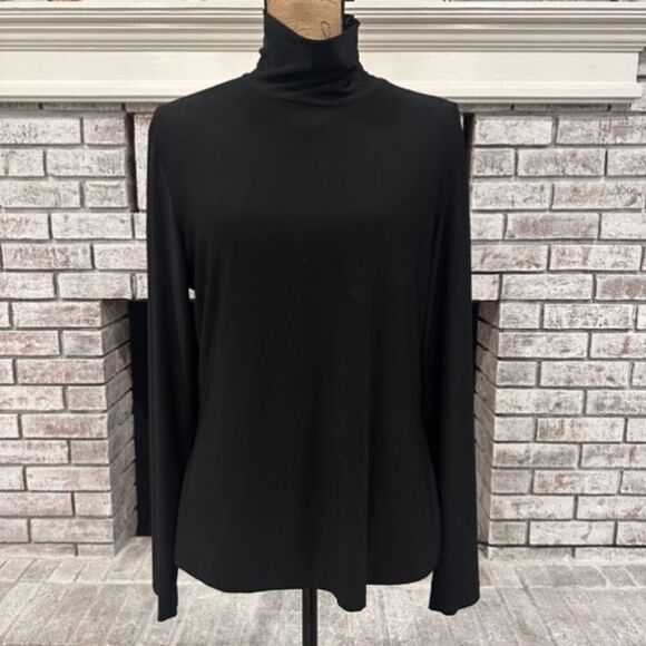Norma Kamali Women's Slim Fit Stretch Turtle Neck Long Sleeve Top Black Size 2XL - Picture 1 of 10